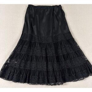 Vtg Nylon Half Slip Black Tiered Lace Small Lingerie Double Tricot Cosplay Flaw